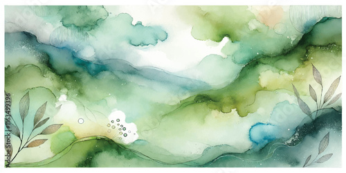 Soft Abstract Watercolor Background with Green and Peach Tones