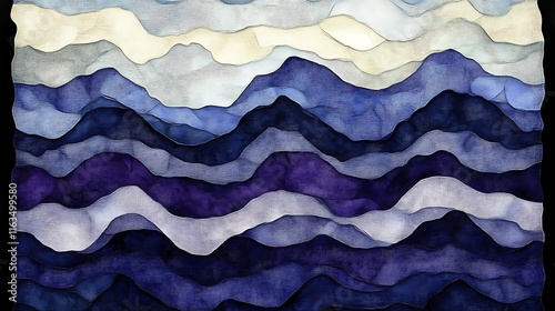 Wallpaper Mural Abstract Wavy Mountain Range in Shades of Blue Torontodigital.ca