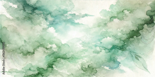 Soft Abstract Watercolor Background with Green and Peach Tones