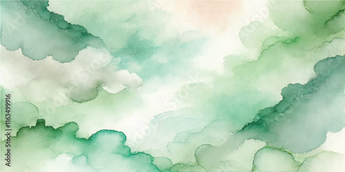 Soft Abstract Watercolor Background with Green and Peach Tones