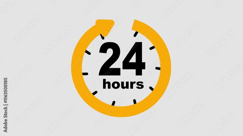 Clock 24 hours icon, isolated on transparent background with alpha channel Clock , timer time passage waiting time animation (4K) , 24 hours