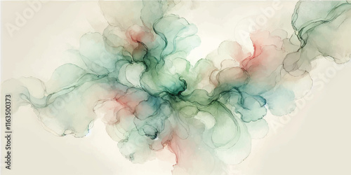 Soft Abstract Watercolor Background with Green and Peach Tones
