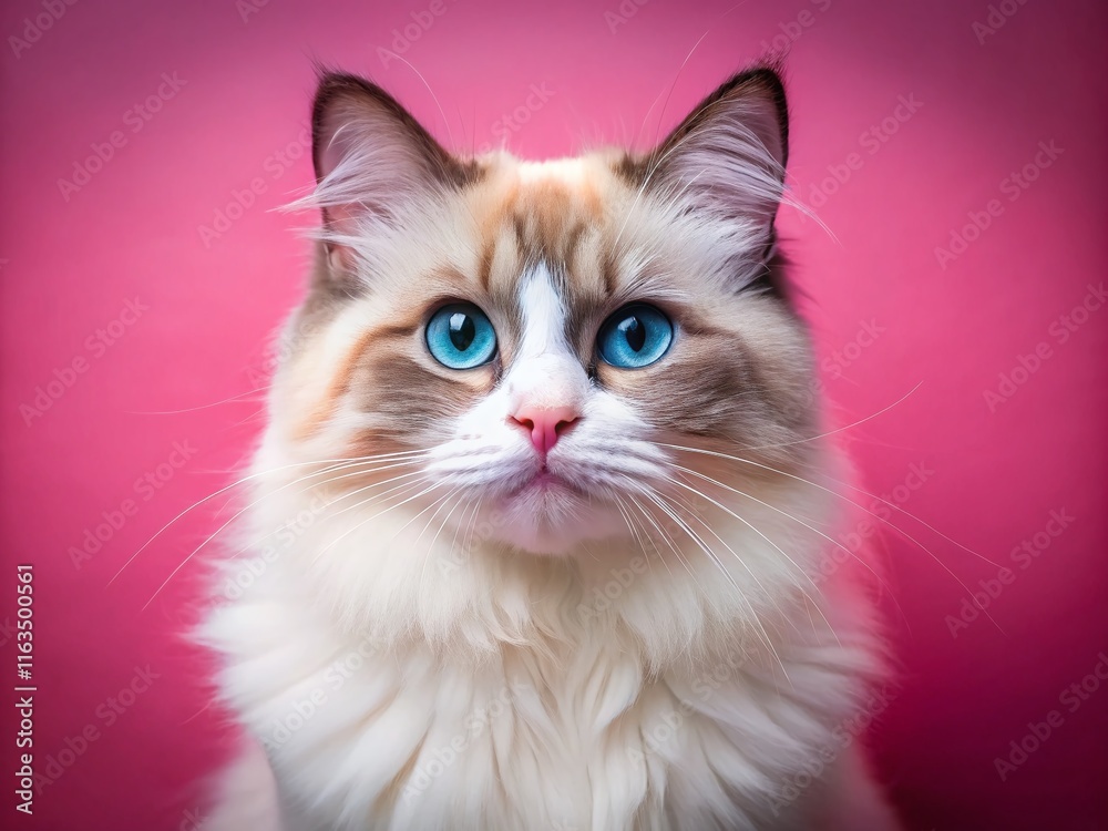 Cute Ragdoll Cat on Pink Background - AI Photo Cute Ragdoll Cat on Pink Background - AI Photo