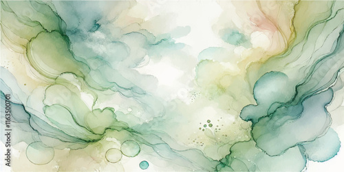 Soft Abstract Watercolor Background with Green and Peach Tones