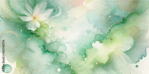 Soft Abstract Watercolor Background with Green and Peach Tones