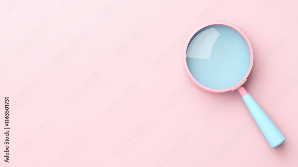 3D Design of Magnifying Glass on Soft Pink Background for Investigation Process 3D Design of Magnifying Glass on Soft Pink Background for Investigation Process