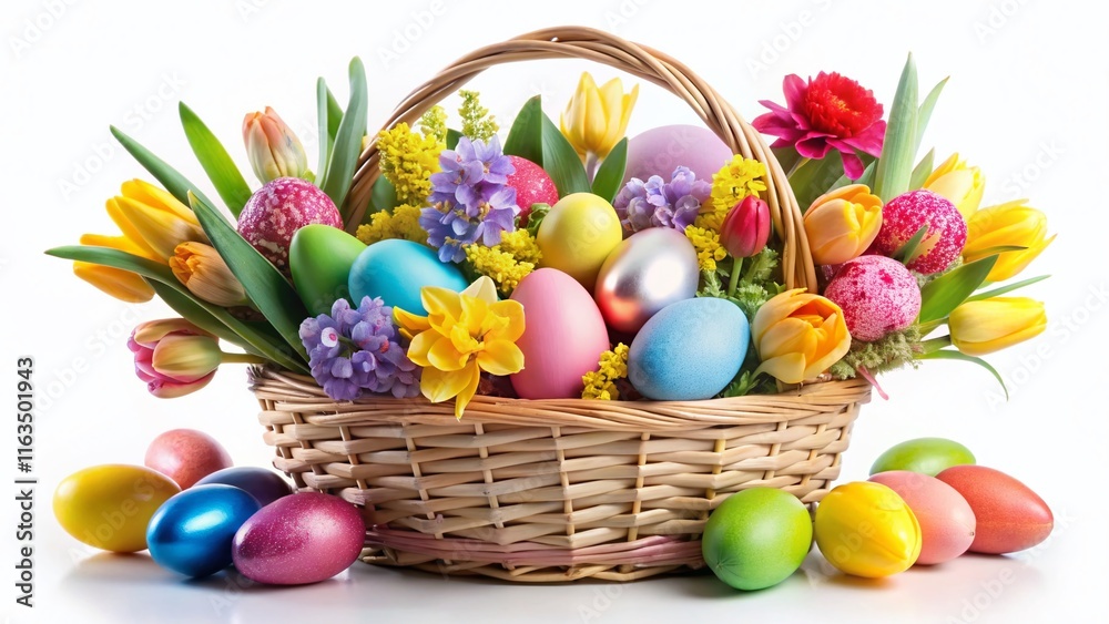Naklejka premium Easter Basket Filled with Treats - Delightful Spring Scene