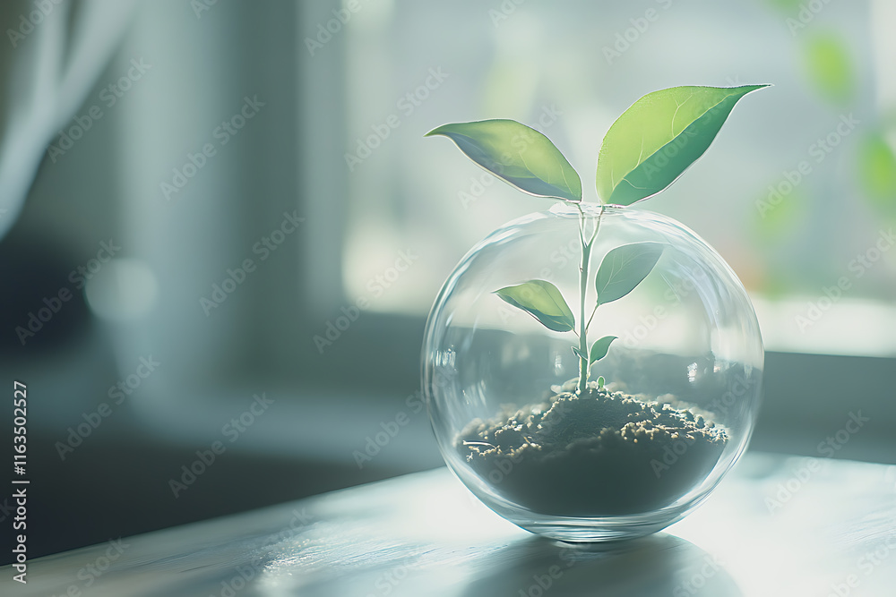 Small Plant in a Glass Sphere - A Symbol of Growth Small Plant in a Glass Sphere - A Symbol of Growth