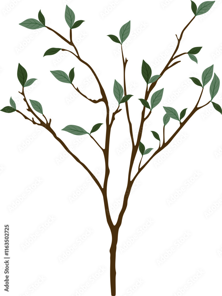Elegant vector representation of a tree branch with green leaves ideal for nature-themed designs Elegant vector representation of a tree branch with green leaves ideal for nature-themed designs