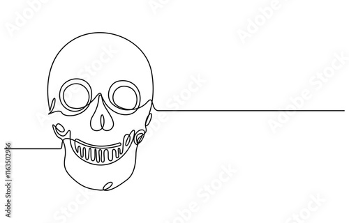 Continuous one line drawing of human skull