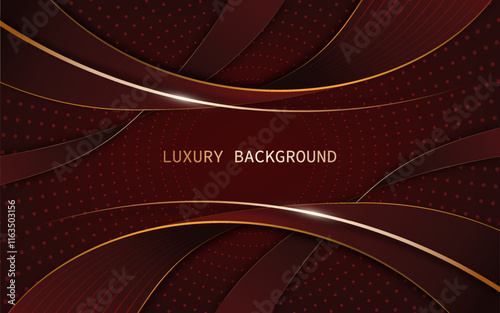 Luxury red background adorned with golden and dark red flowing wavy elements. Subtle dotted and lined patterns add depth and elegance to the composition. Vector illustration