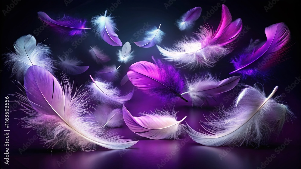 Fototapeta premium Floating Feathers - White & Purple Glow