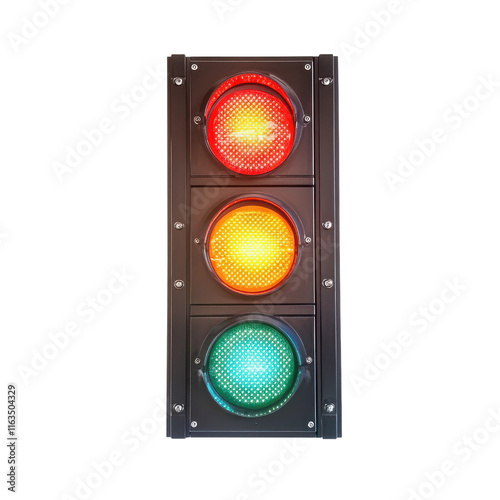 Traffic Light Displaying All Signals on a White Background for Educational and Informative Purposes Transparent background photo