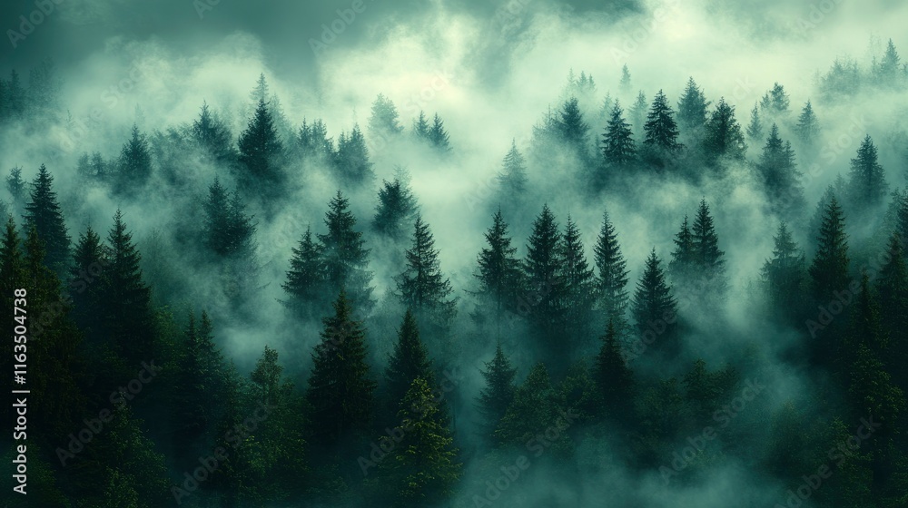 Enigmatic Fog-Shrouded Coniferous Forest Enigmatic Fog-Shrouded Coniferous Forest
