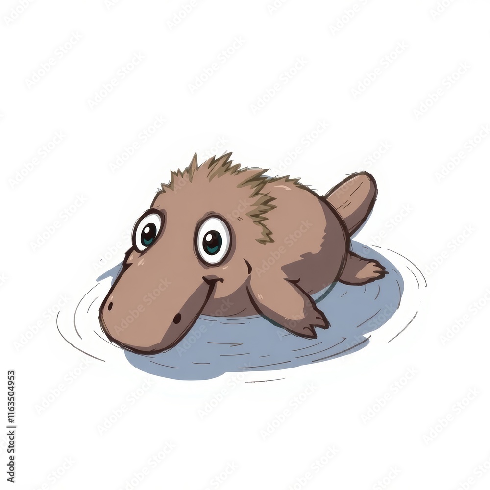 Cartoon platypus swimming happily in water Cartoon platypus swimming happily in water