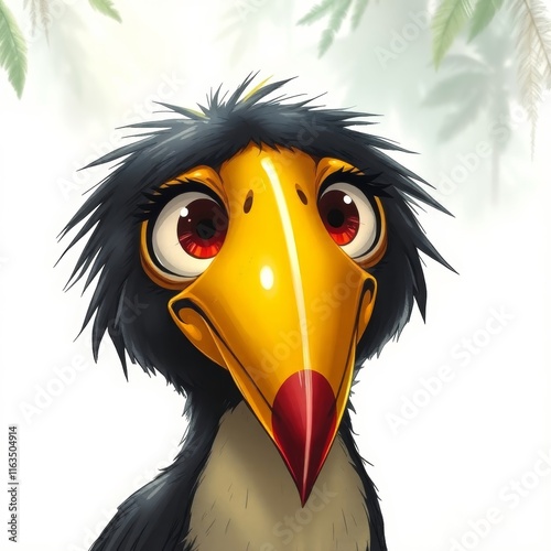 Cartoon bird with big eyes looking directly at the viewer photo