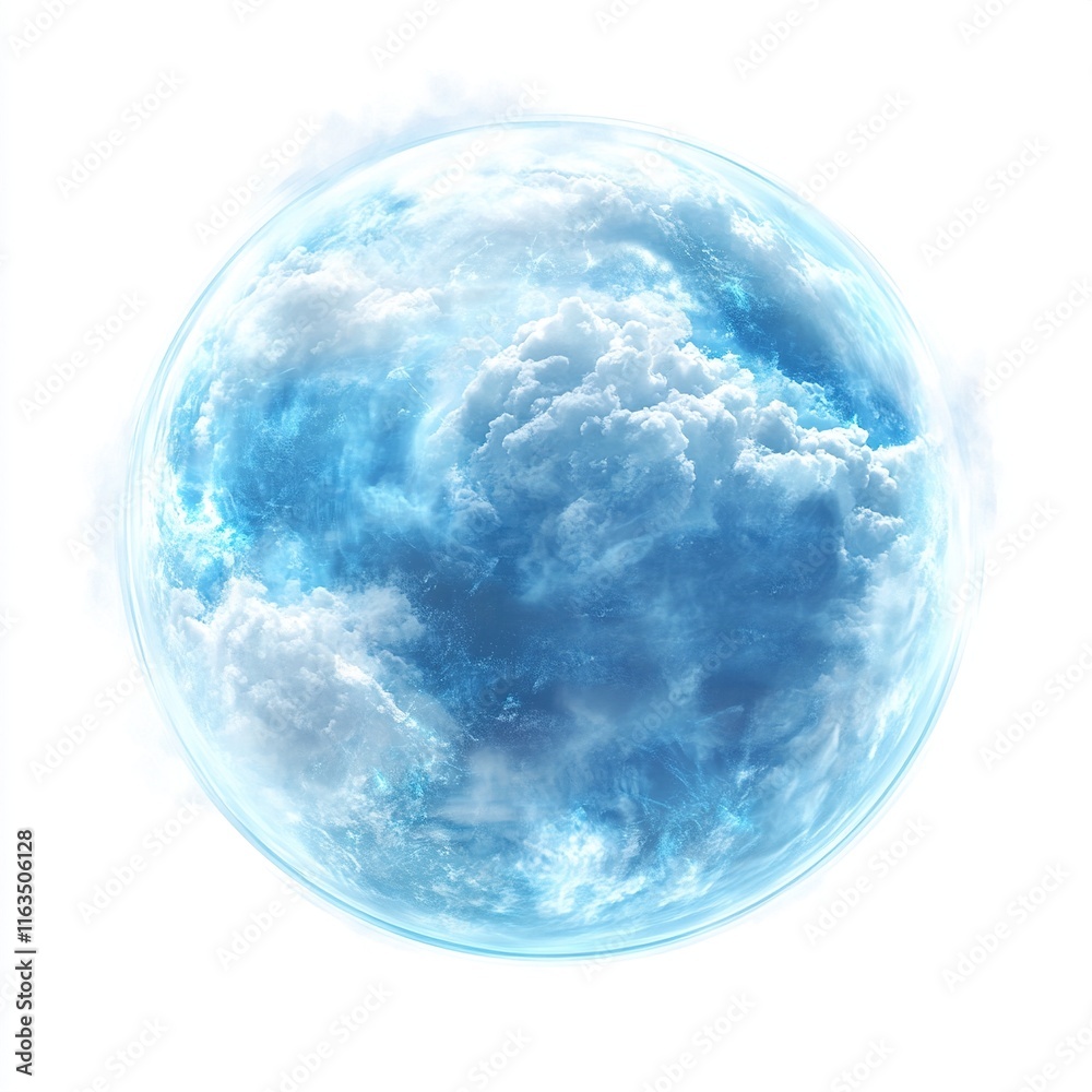 Round transparent glass sphere, with lots of white clouds inside it. Round transparent glass sphere, with lots of white clouds inside it.