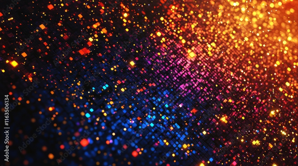 Obraz premium Blur Background of Abstract Digital Background Vibrant Colorful Glowing Cubes and Particles