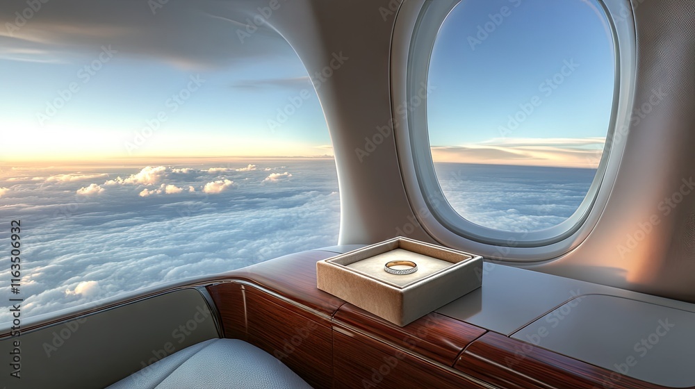 Elegant In-Flight Experience with Scenic Window View Above Clouds Elegant In-Flight Experience with Scenic Window View Above Clouds