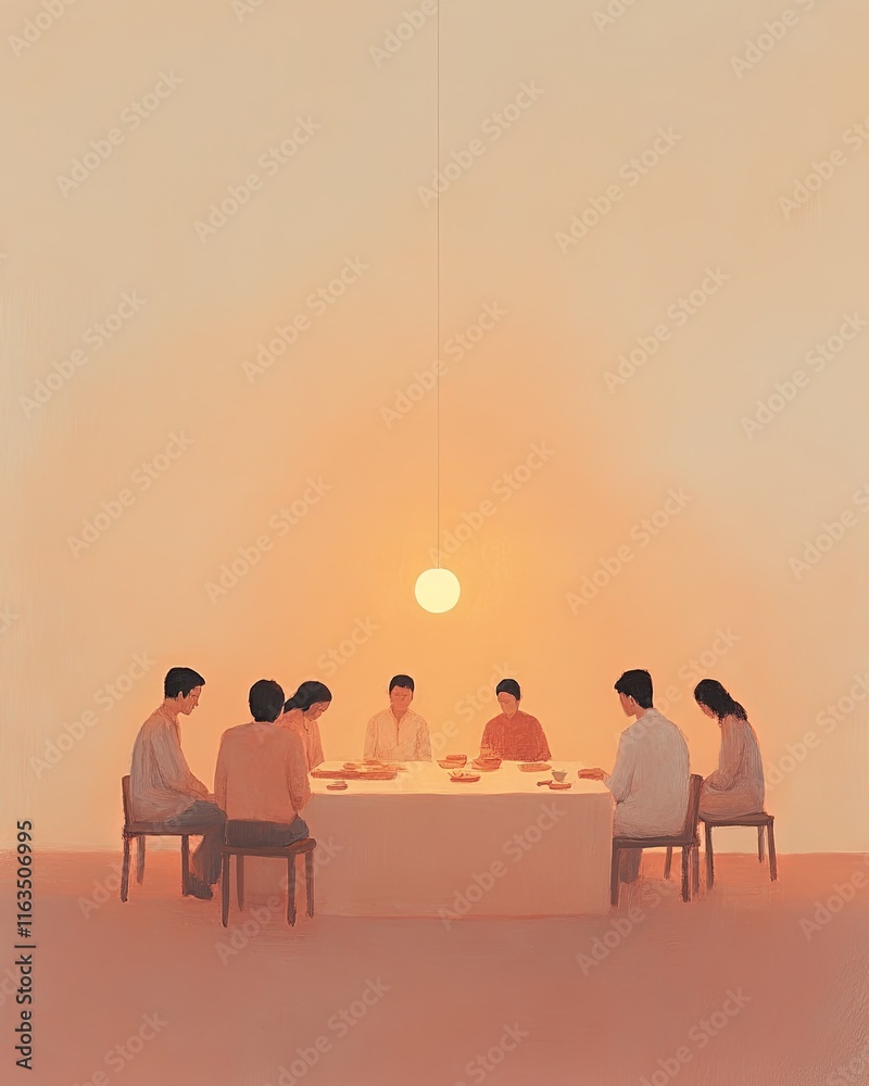 Fototapeta premium Unity Across Generations, Generations in Harmony Around a Minimalist Table Setting