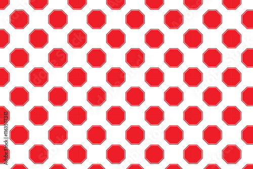 Red stop sign pattern on white background . Octagon pattern . Vector illustration