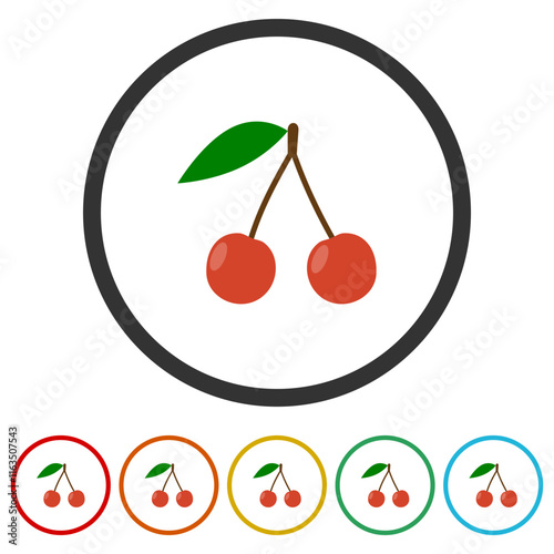 Red cherry icon. Set icons in color circle buttons