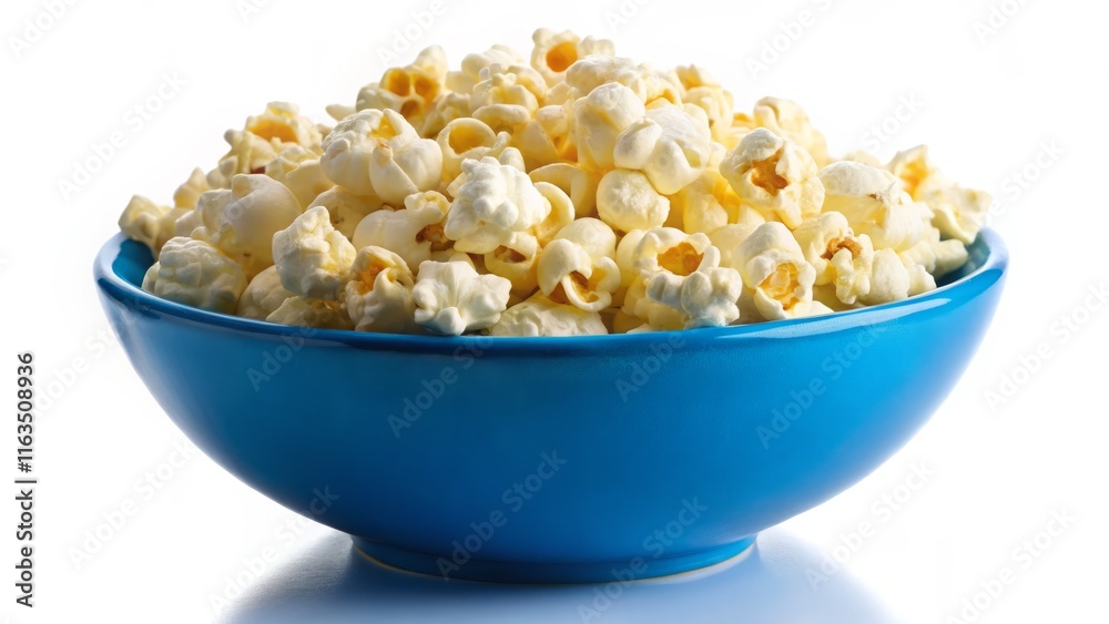 Close-up of Buttery Popcorn in a Blue Bowl - Stock Photo Close-up of Buttery Popcorn in a Blue Bowl - Stock Photo