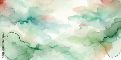 Natural green hand painted watercolor texture background