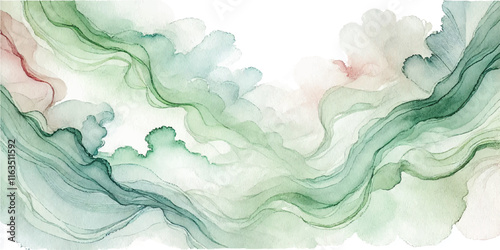 Natural green hand painted watercolor texture background