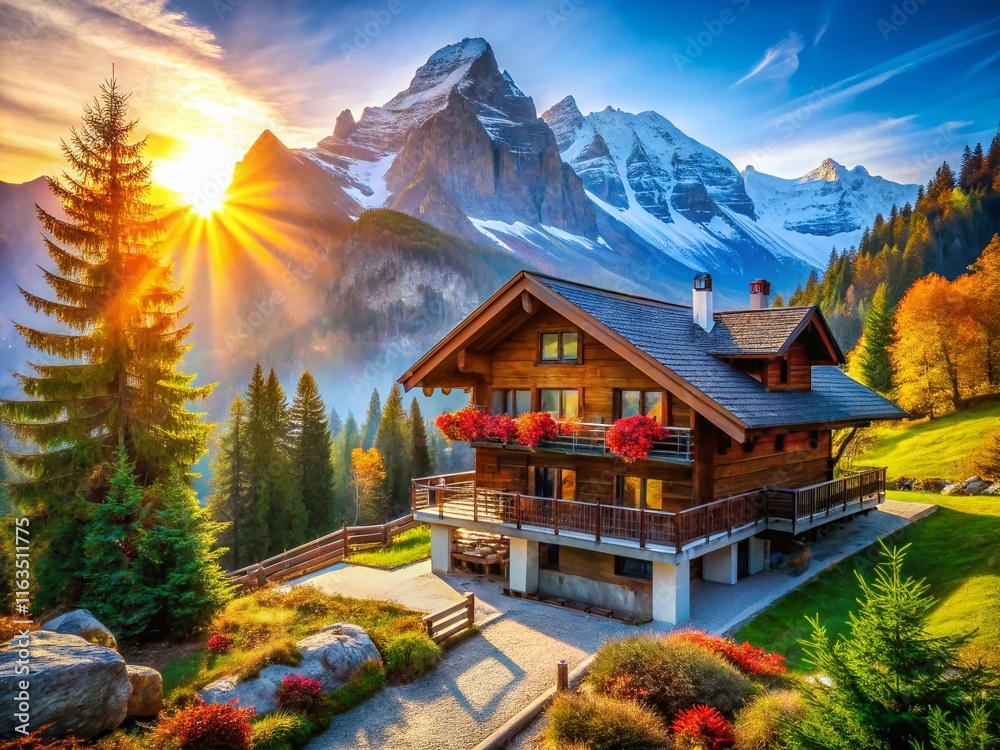 Obraz premium Mountain Chalet Retreat - Sun-Drenched Bliss