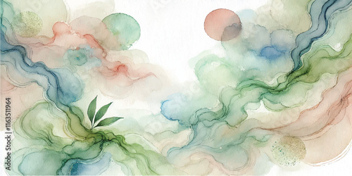 Soft Abstract Watercolor Background with Green and Peach Tones