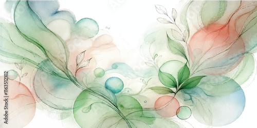Soft Abstract Watercolor Background with Green and Peach Tones