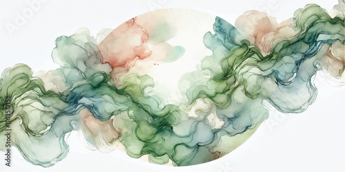 Soft Abstract Watercolor Background with Green and Peach Tones