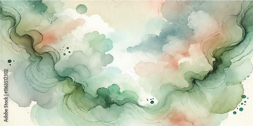 Soft Abstract Watercolor Background with Green and Peach Tones