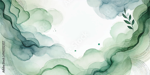 Soft Abstract Watercolor Background with Green and Peach Tones