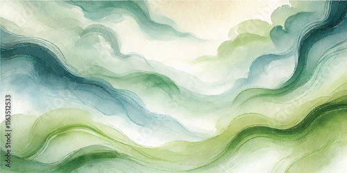 Soft Abstract Watercolor Background with Green and Peach Tones