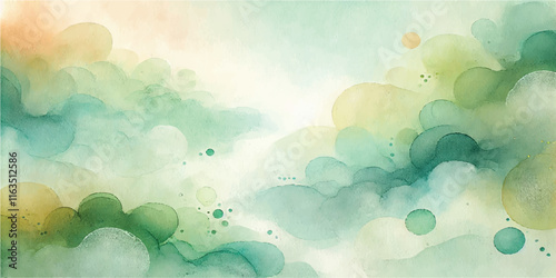 Soft Abstract Watercolor Background with Green and Peach Tones