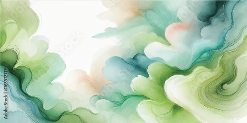 Soft Abstract Watercolor Background with Green and Peach Tones
