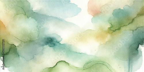 Soft Abstract Watercolor Background with Green and Peach Tones