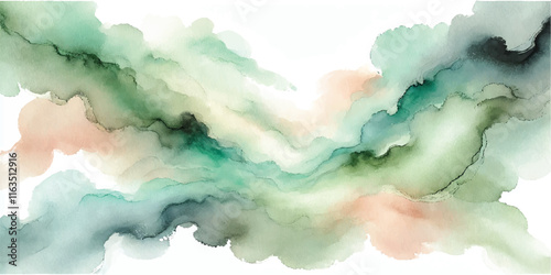 Soft Abstract Watercolor Background with Green and Peach Tones