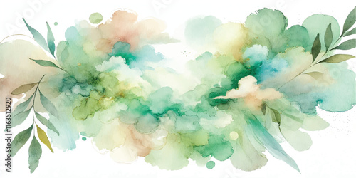 Soft Abstract Watercolor Background with Green and Peach Tones