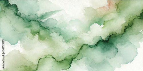Soft Abstract Watercolor Background with Green and Peach Tones