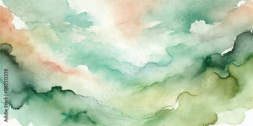 Soft Abstract Watercolor Background with Green and Peach Tones