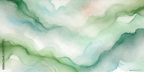 Soft Abstract Watercolor Background with Green and Peach Tones