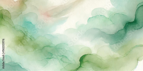 Soft Abstract Watercolor Background with Green and Peach Tones