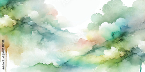 Soft Abstract Watercolor Background with Green and Peach Tones