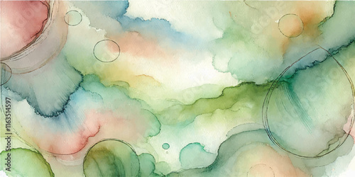 Soft Abstract Watercolor Background with Green and Peach Tones