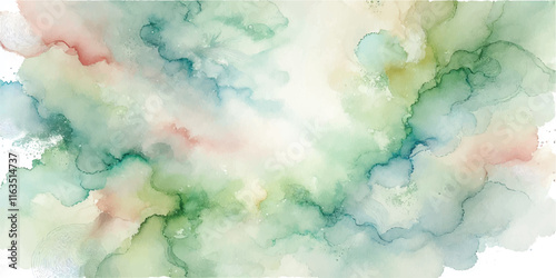 Soft Abstract Watercolor Background with Green and Peach Tones
