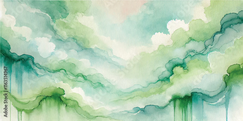 Soft Abstract Watercolor Background with Green and Peach Tones