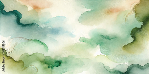 Soft Abstract Watercolor Background with Green and Peach Tones